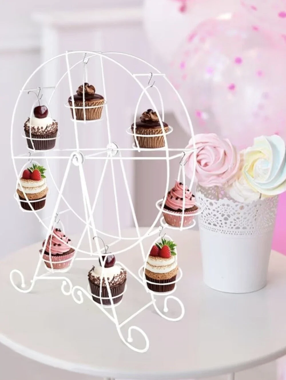 White Metal Ferris Wheel Cupcake Stand - Party Display